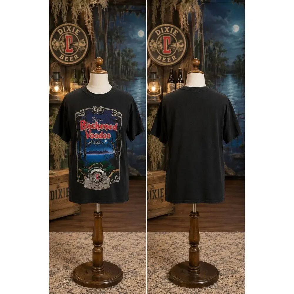 Vintage 1991 Dixie Blackened Voodoo Lager Beer Tee New Orleans Medium